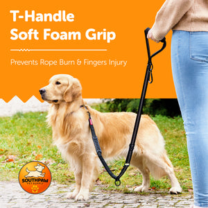 Shock Absorbing Tactical Bungee Dog Leash with Seatbelt Buckle and Comfortable Padded Grip, Highly Reflective Bungee Leash for Large Dogs, Stretch Leash Extendable from 4ft to 9 ft.