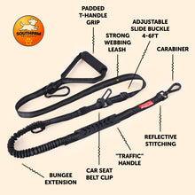 Load image into Gallery viewer, Shock Absorbing Bungee Dog Leash with Seatbelt Buckle and Comfortable Padded Grip, Highly Reflective Bungee Leash for Large Dogs, Stretch Leash Extendable from 4ft to 9 ft.
