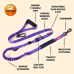 Shock Absorbing Tactical Bungee Dog Leash with Seatbelt Buckle and Comfortable Padded Grip, Highly Reflective Bungee Leash for Large Dogs, Stretch Leash Extendable from 4ft to 9 ft.